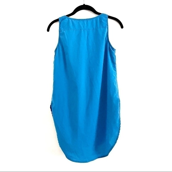 Love Squared Tank Top S Sleeveless Round Hem Button Down Blue Pocket Office - Picture 4 of 8